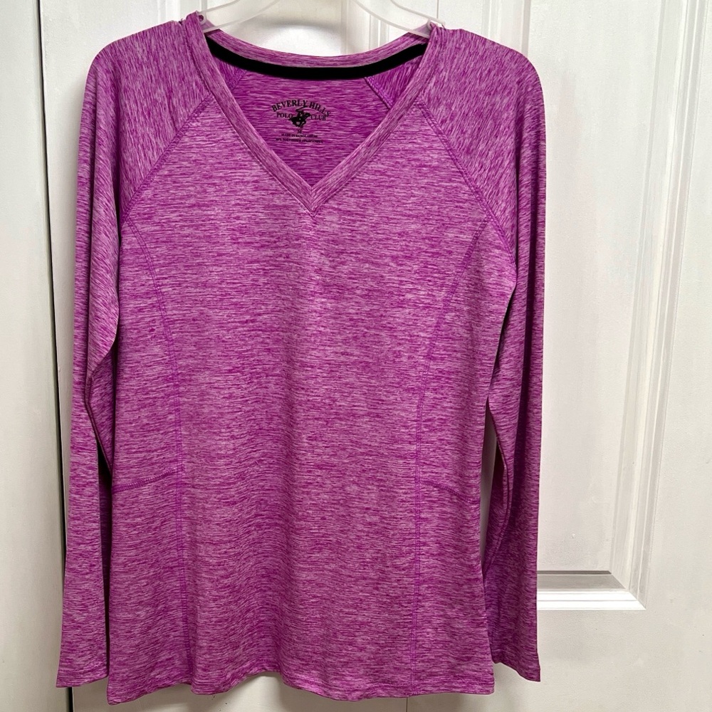 Beverly Hills Polo Club Heathered Pink Long Sleeve Active Top Size M